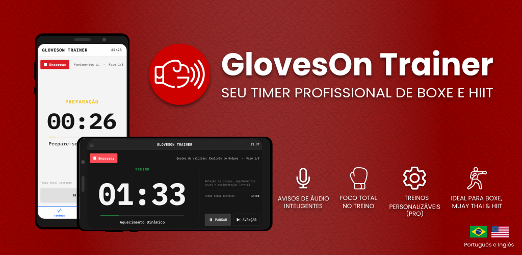 GlovesOn Trainer em utilização: interface de treino em modo escuro